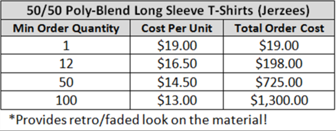 Poly-Blend Long Sleeve T-Shirt Pricing